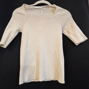 Boss Cream Ribbed Knit Top XS